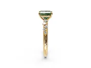 Cluster Engagement Ring Setting for Fancy Green Princess Cut Center with Round Cut Accent Band and Prong Head in Yellow Gold