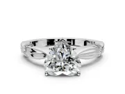 Solitaire Engagement Ring Setting for Heart-Shaped Center with Carved Leaf Shoulders and Prong Head in Platinum