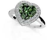 Halo Engagement Ring Setting for Fancy Green Heart-Shaped Center with Plain Tapered Band and Prong Head in White Gold