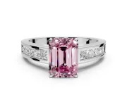 Solitaire Engagement Ring Setting for Fancy Pink Emerald Cut Center with Princess Cut Channel Band and Prong Head in Platinum
