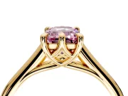 Solitaire Engagement Ring Setting for Fancy Pink Emerald Cut Center with Cathedral Band and Prong Head in Yellow Gold