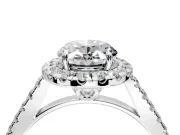 Halo Engagement Ring Setting for Oval Center with Raised Halo, Pave Band and Prong Head in Platinum