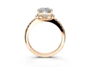 Paired Accent Engagement Ring Setting for Princess Cut Center with Pave Band and Prong Head in Rose Gold