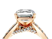 Solitaire Engagement Ring Setting for Asscher Cut Center with Crossover Accents and Prong Head in Rose Gold