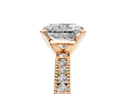 Solitaire Engagement Ring Setting for Radiant Cut Center with Milgrain-Edged Pave Band and Prong Head in Rose Gold
