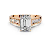 Solitaire Engagement Ring Setting for Emerald Cut Center with Round Cut Channel Band and Prong Head in Rose Gold