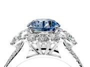 Halo Engagement Ring Setting for Fancy Blue Round Cut Center with Two-Strand Split Shank and Prong Head in Platinum