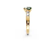 5 Stone Engagement Ring Setting for Fancy Green Heart-Shaped Center with Plain Band and Prong Head in Yellow Gold