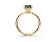 Hidden Halo Engagement Ring Setting for Fancy Green Round Cut Center with Thin Rounded Band and Prong Head in Yellow Gold