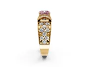 Pave Engagement Ring Setting for Fancy Pink Cushion Cut Center with Curved Accent Rows, Openwork and Prong Head in Yellow Gold