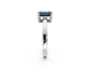 Solitaire Engagement Ring Setting for Fancy Blue Emerald Cut Center with Plain Band and Flat Tab Prong Head in Sterling Silver