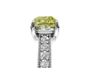 Solitaire Engagement Ring Setting for Fancy Yellow Cushion Cut Center with Milgrain-Framed Pave Band and Prong Head in Platinum
