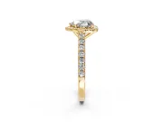 Halo Engagement Ring Setting for Heart-Shaped Center with Full Pave Band and Prong Head in Yellow Gold