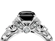 Solitaire Engagement Ring Setting for Fancy Black Radiant Cut Center with Filigree Band and Prong Head in White Gold