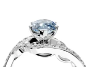 Solitaire Engagement Ring Setting for Fancy Blue Marquise Center with Pave Bypass Twist Band and Prong Head in Sterling Silver