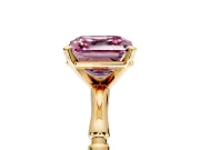 Solitaire Engagement Ring Setting for Fancy Pink Asscher Cut Center with Bamboo Band and Prong Head in Yellow Gold
