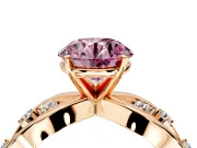 Solitaire Engagement Ring Setting for Fancy Pink Round Cut Center with Criss-Cross Accent Band and Prong Head in Rose Gold