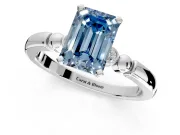 Solitaire Engagement Ring Setting for Fancy Blue Emerald Cut Center with Beaded Shoulders and Prong Head in White Gold