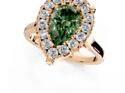 Single Halo Engagement Ring Setting for Fancy Green Pear-Shaped Center with Corner Claws, Plain Band and Prong Head in Rose Gold