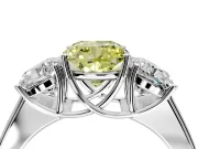 3 Stone Engagement Ring Setting for Fancy Yellow Cushion Cut Center with Raised Basket Heads and Prong Head in Platinum