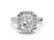 Halo Engagement Ring Setting for Radiant Cut Center with Square Band and Prong Head in Sterling Silver