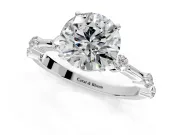 Solitaire Engagement Ring Setting for Round Cut Center with Bezel Station Band and Prong Head in Sterling Silver