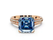 Solitaire Engagement Ring Setting for Fancy Blue Asscher Cut Center with Pave Rail Split Shank and Prong Head in Rose Gold