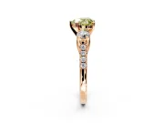 3 Stone Engagement Ring Setting for Fancy Yellow Heart-Shaped Center with Crossover Basket, Pave Band and Prong Head in Rose Gold