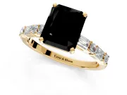 Baguette Engagement Ring Setting for Fancy Black Radiant Cut Center with Alternating Bar-Set Band and Prong Head in Yellow Gold