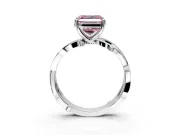 Solitaire Engagement Ring Setting for Fancy Pink Asscher Cut Center with Pave and Plain Crossover Band and Prong Head in Sterling Silver
