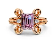 Solitaire Engagement Ring Setting for Fancy Pink Emerald Cut Center with Twisted Band and Scroll Prong Head in Rose Gold