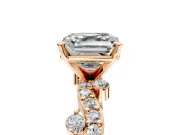 Solitaire Engagement Ring Setting for Asscher Cut Center with Bar-Station Pave Twist and Prong Head in Rose Gold
