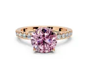 Solitaire Engagement Ring Setting for Fancy Pink Round Cut Center with Round Cut Pave Band and Prong Head in Rose Gold