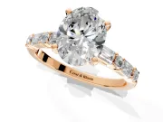Baguette Engagement Ring Setting for Oval Center with Alternating Bar-Set Band and Prong Head in Rose Gold