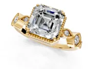 Vintage Station Engagement Ring Setting for Asscher Cut Center with Accents and Prong Head in Yellow Gold