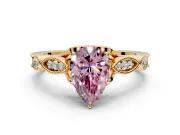 Solitaire Engagement Ring Setting for Fancy Pink Pear-Shaped Center with Marquise and Bezel Accents and Prong Head in Yellow Gold