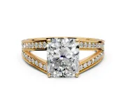 Split Shank Engagement Ring Setting for Radiant Cut Center with Pave Split Shank and Prong Head in Yellow Gold