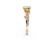 Leaf Motif Engagement Ring Setting for Fancy Yellow Princess Cut Center with Pave Band and Prong Head in Rose Gold