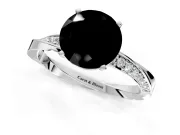 Side Accent Engagement Ring Setting for Fancy Black Round Cut Center with Accent Shoulders and Prong Head in White Gold