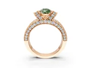 Pave Engagement Ring Setting for Fancy Green Pear-Shaped Center with Curved Accent Rows, Openwork and Prong Head in Rose Gold