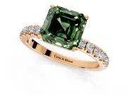 Open Basket Engagement Ring Setting for Fancy Green Asscher Cut Center with Pave Band and Prong Head in Rose Gold