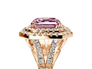 Double Halo Engagement Ring Setting for Fancy Pink Asscher Cut Center with Narrow Pave Split Shank and Prong Head in Rose Gold