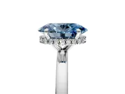 Hidden Halo Engagement Ring Setting for Fancy Blue Oval Center with Plain Band and Tall Prong Head in Sterling Silver