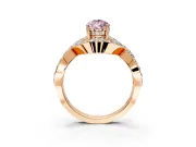Halo Engagement Ring Setting for Fancy Pink Pear-Shaped Center with Pave Infinity Twist Band and Prong Head in Rose Gold