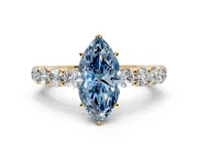 Shared-Prong Engagement Ring Setting for Fancy Blue Marquise Center with Graduated Accents and Prong Head in Yellow Gold