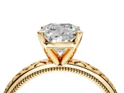 Solitaire Engagement Ring Setting for Cushion Cut Center with Milgrain X Pattern Band and Prong Head in Yellow Gold