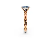 Solitaire Engagement Ring Setting for Fancy Blue Radiant Cut Center with Scrollwork Band and Prong Head in Rose Gold