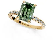 Solitaire Engagement Ring Setting for Fancy Green Emerald Cut Center with Fine Pave Narrow Band and Prong Head in Yellow Gold