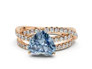 Solitaire Engagement Ring Setting for Fancy Blue Heart-Shaped Center with Woven 3-Strand Pave Band and Prong Head in Rose Gold