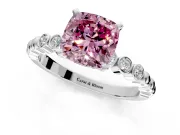 Solitaire Engagement Ring Setting for Fancy Pink Cushion Cut Center with Bezel-Dot Beaded Band and Prong Head in Sterling Silver